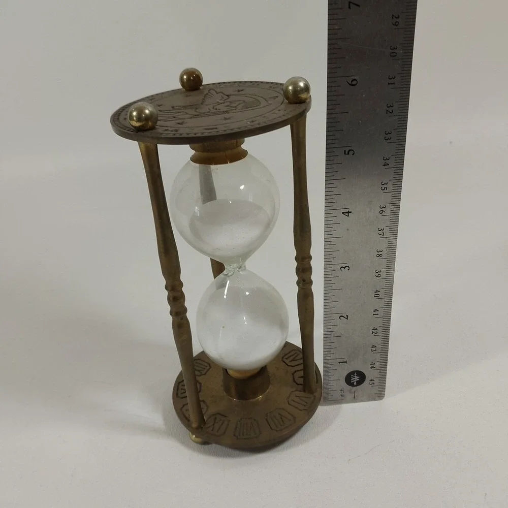 Vintage BRASS Hourglass Roman‎ Numerals Zodiac Clock Andrea by Sadek